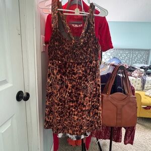 Leopard Print Women's Sleepwear Tank Dress - Brown